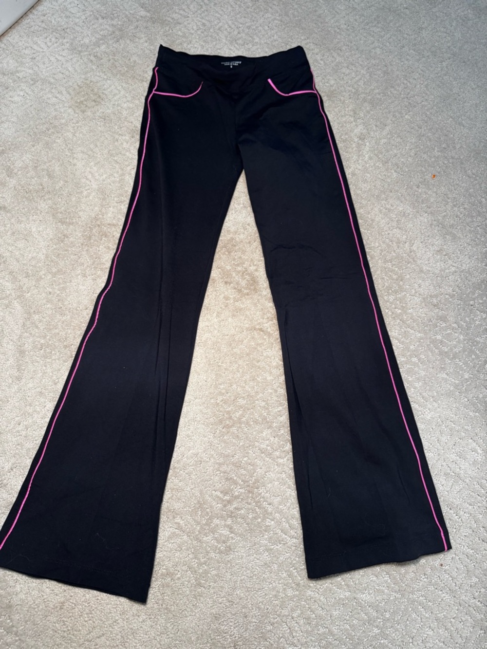 Bebe Sport Black Flare Pants with Pink Piping